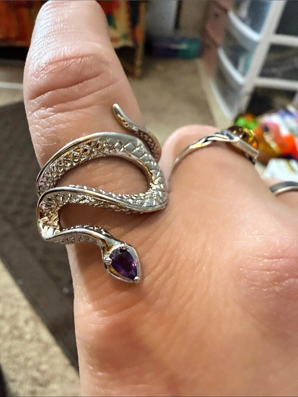 Snake Ring Silver amethyst stone